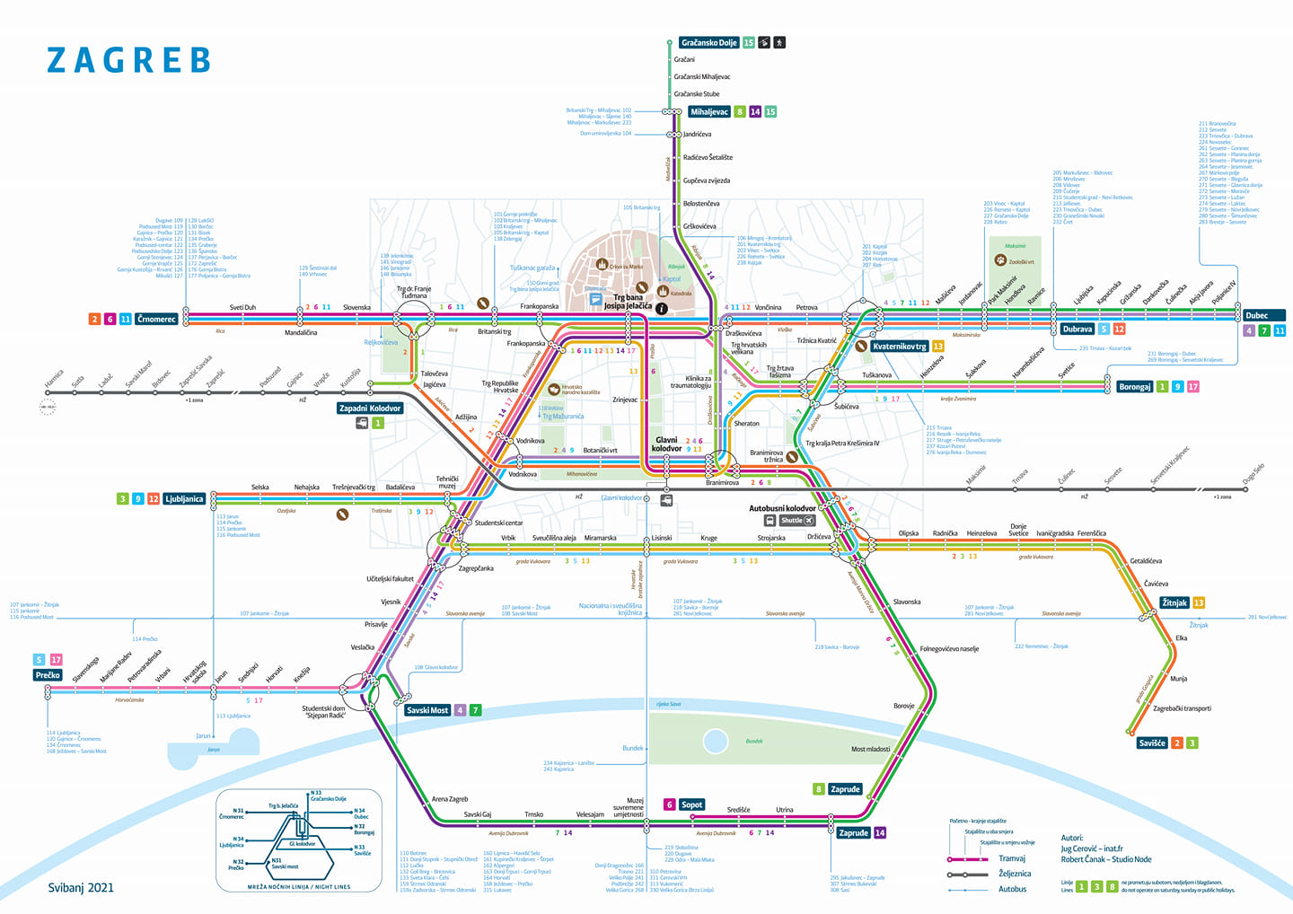 Mapa alternativo do transporte público de Zagreb